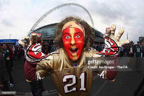 San Francisco 49ers fan outside Wembley Stadium ahead of the NFL International Series game between San Francisco 49ers and Jacksonville Jaguars at...