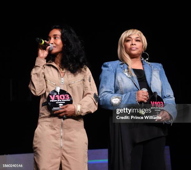 Honorees Rozonda "Chilli" Thomas and Tionne "T-Boz" Watkins of TLC onstage during Winterfest at State Farm Arena on December 15, 2023 in Atlanta,...