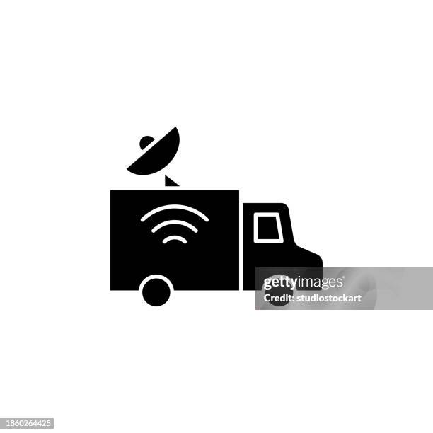 broadcasting van flat icon - broadcasting van stock illustrations