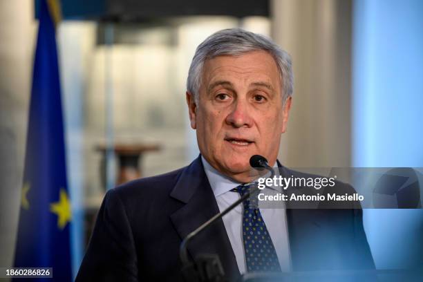 Italian Minister of Foreign Affairs Antonio Tajani and UK Foreign Secretary hold a press conference during the two-day XVI Conference of Ambassadors...