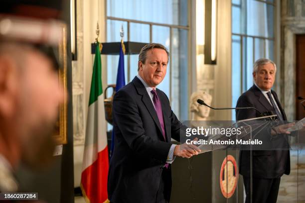 Foreign Secretary and former Prime Minister David Cameron and Italian Minister of Foreign Affairs and deputy Prime Minister Antonio Tajani hold a...