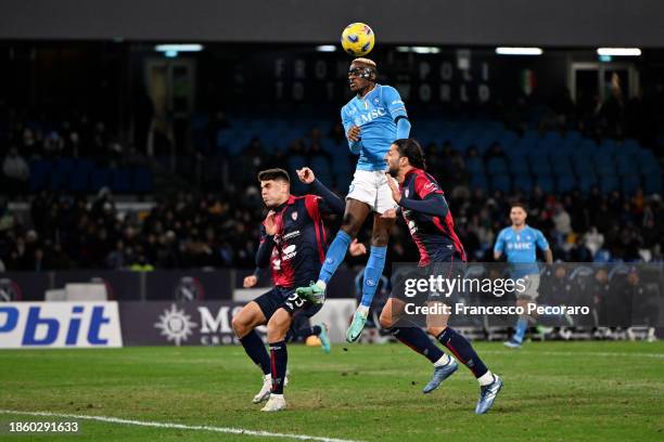 Victor Osimhen of SSC Napoli scores their team's first goal during the Serie A TIM match between SSC Napoli and Cagliari Calcio at Stadio Diego...