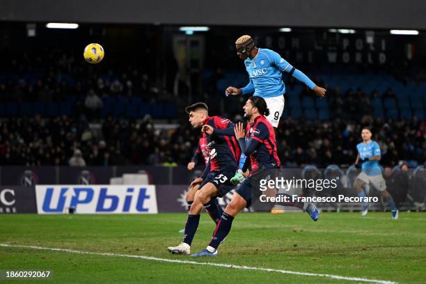 Victor Osimhen of SSC Napoli scores their team's first goal during the Serie A TIM match between SSC Napoli and Cagliari Calcio at Stadio Diego...