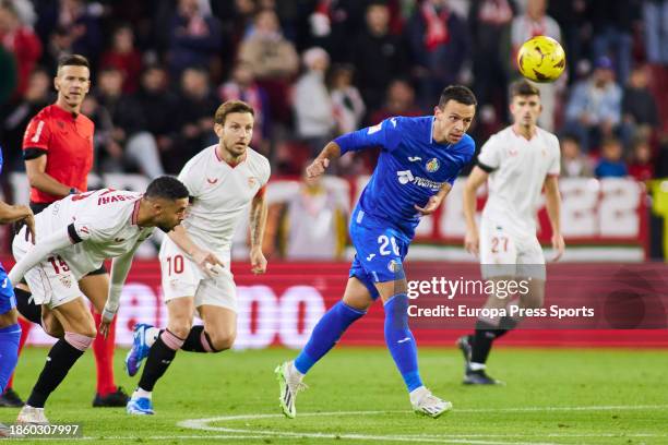 Nemanja Maksimovic of Getafe CF in action during the Spanish league, LaLiga EA Sports, football match played between Sevilla FC and Getafe CF at...