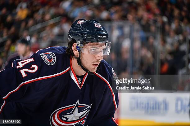 Artem Anisimov of the Columbus Blue Jackets skates against the New Jersey Devils on October 22, 2013 at Nationwide Arena in Columbus, Ohio.