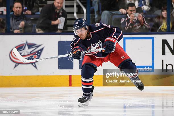 James Wisniewski of the Columbus Blue Jackets skates against the New Jersey Devils on October 22, 2013 at Nationwide Arena in Columbus, Ohio.