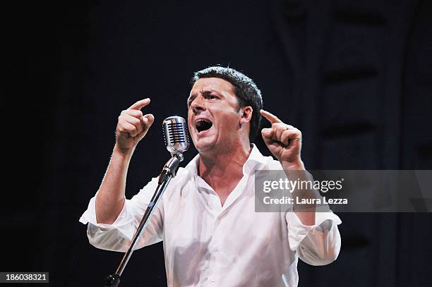 The Mayor of Florence, Matteo Renzi speaks during the meeting of the Leopolda 2013 on October 27, 2013 in Florence, Italy. Politician Matteo Renzi is...