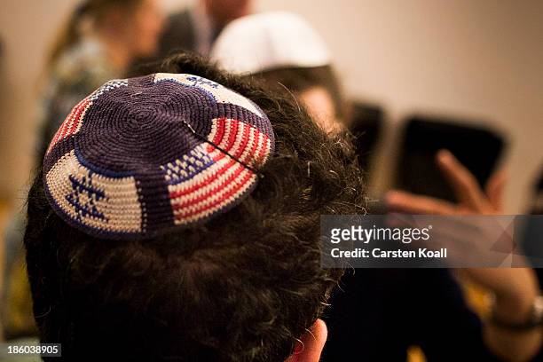 Man wears a kippah at the opening ceremony of the Jewish Student Center on October 27, 2013 in Berlin, Germany. The Chabad Lubawitsch Jewish...