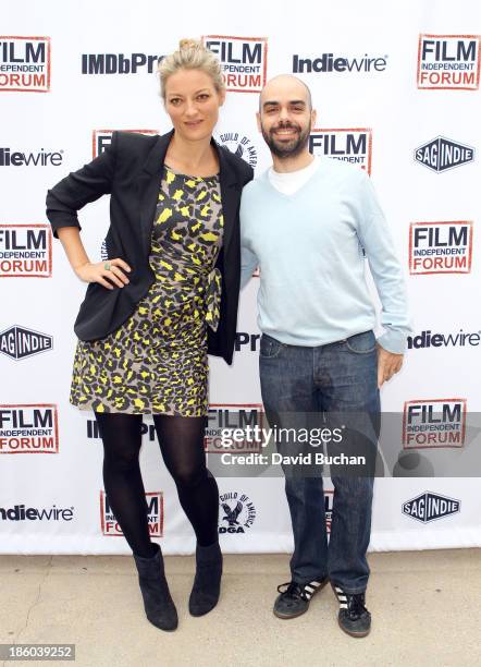 The Crash Reel" and "Waste Land" director Lucy Walker and editor Pedro Kos attend the Film Independent forum at the DGA Theater on October 27, 2013...