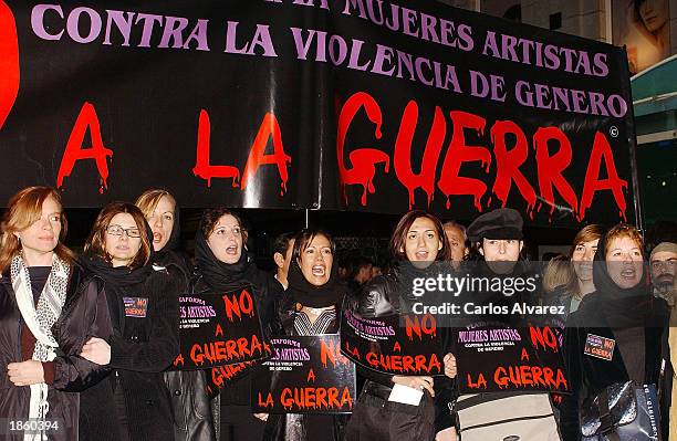 Demonstrators protest at the Puerta del Sol square March 20, 2003 in Madrid, Spain. Protesters around the world demonstrated against American and...