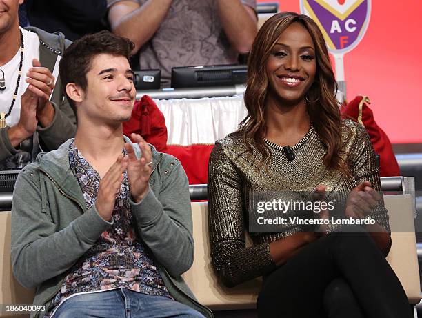 Moreno and Ainett Stephens attend 'Quelli Che Il Calcio' Italian TV Show on October 27, 2013 in Milan, Italy.