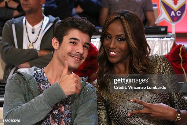 Moreno and Ainett Stephens attend 'Quelli Che Il Calcio' Italian TV Show on October 27, 2013 in Milan, Italy.