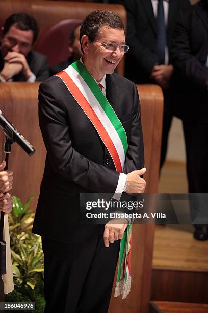 Rome's Mayor Ignazio Marino attends the Nobel Peace Laureate Aung San Suu Kyi honorary citizenship of Rome cerimony in Campidoglio on October 27,...