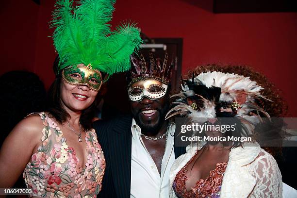 Raquel Levert, Eddie Levert and Donna Richardson Joyner attend the O'Jays 8th Annual Celebrity Scholarship Weekend Masquerade Ball at TW Theater on...