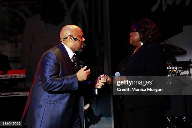 Dale DeGroat and Shirley Murdock perform at the O'Jays 8th Annual Celebrity Scholarship Weekend Masquerade Ball at TW Theater on October 25, 2013 in...