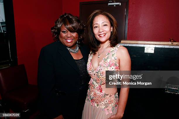 Shirley Murdock and Raquel Levert attend the O'Jays 8th Annual Celebrity Scholarship Weekend Masquerade Ball at TW Theater on October 25, 2013 in Las...