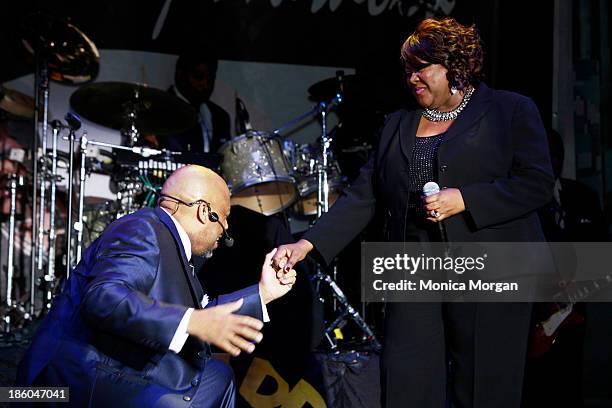 Dale DeGroat and Shirley Murdock perform at the O'Jays 8th Annual Celebrity Scholarship Weekend Masquerade Ball at TW Theater on October 25, 2013 in...