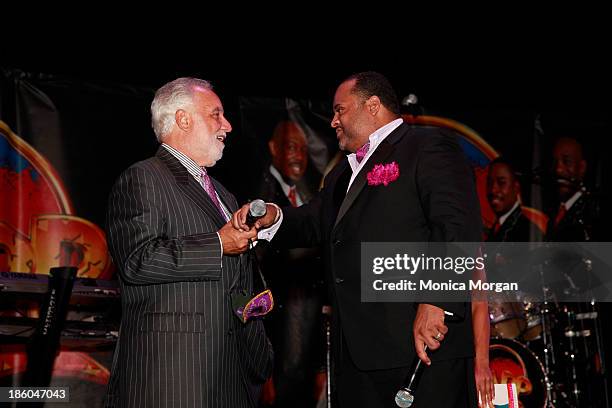 Danny Bankwell and Roland Martin attend the O'Jays 8th Annual Celebrity Scholarship Weekend Masquerade Ball at TW Theater on October 25, 2013 in Las...