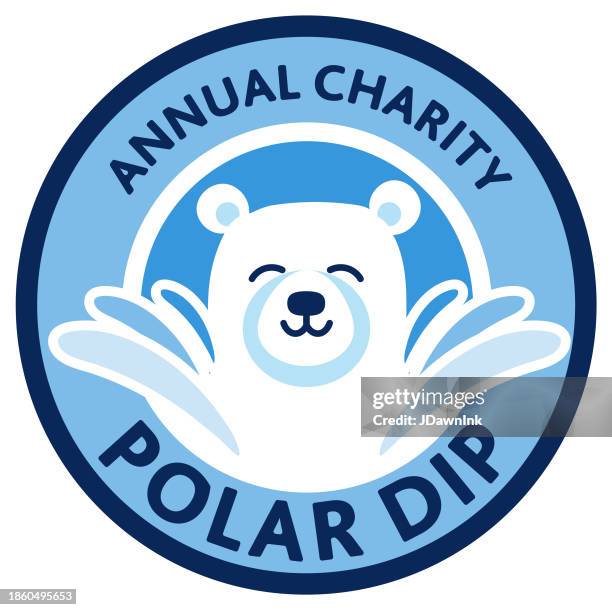 annual charity polar dip event logo icon design with polar bear and text on white background - polar bear swim stock illustrations