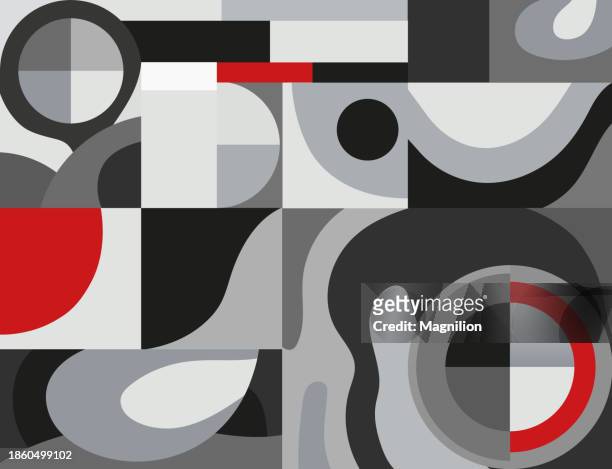 geometrische fusion, eine zeitgenössische komposition mit minimalistischen formen, abstrakter hintergrund - red square stock-grafiken, -clipart, -cartoons und -symbole