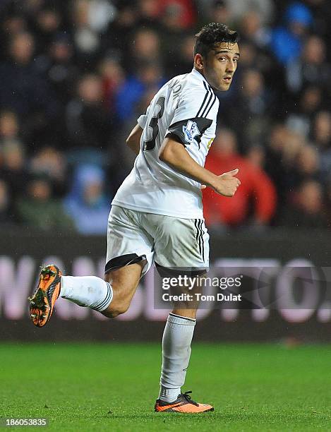 Neil Taylor of Swansea City in action during the Barclays Premier League match between Swansea City and West Ham United at Liberty Stadium on October...