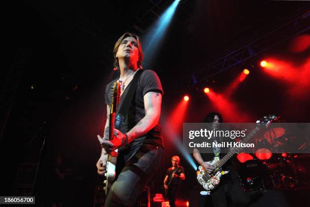 John Rzenik, Brad Fernquist and Robby Takac of Goo Goo Dolls performs at 02 academy on October 20, 2013 in Leeds, England.