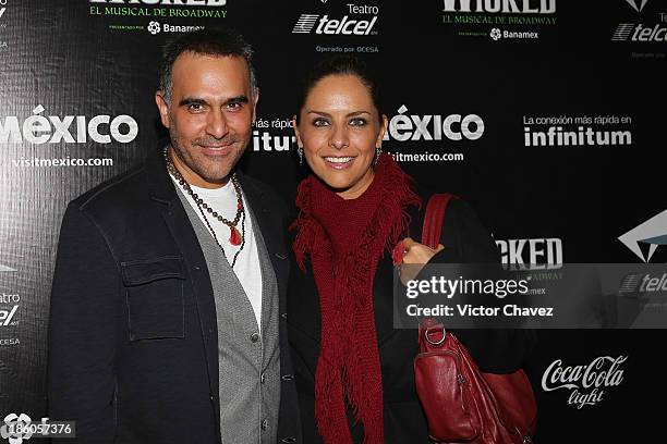 Héctor Suárez Gomís and Sandra Quiroz attend the "Wicked" red carpet at Teatro Telmex on October 17, 2013 in Mexico City, Mexico.
