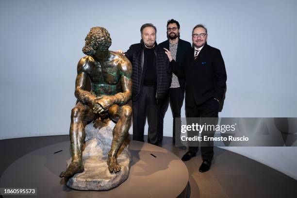 Franco Nero, Gabriele Tinti and Kevin Spacey attend as Franco Nero and Kevin Spacey read Gabriele Tinti's poems at Palazzo Massimo alle Terme on...