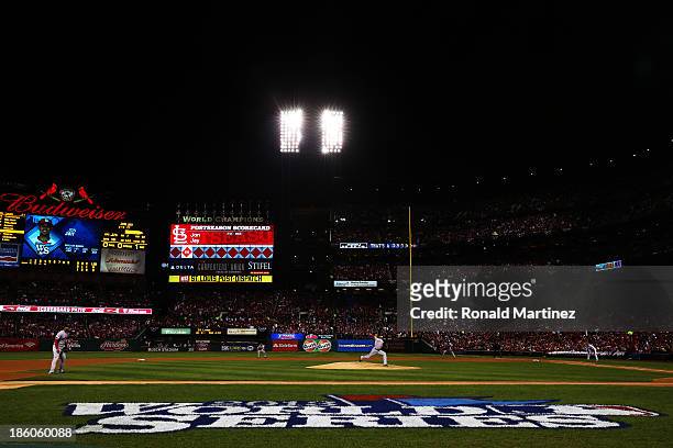 Clay Buchholz of the Boston Red Sox throws a pitch against the St. Louis Cardinals during Game Four of the 2013 World Series at Busch Stadium on...