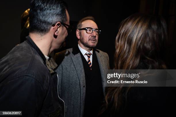 Kevin Spacey attends as Franco Nero and Kevin Spacey read Gabriele Tinti's poems at Palazzo Massimo alle Terme on December 16, 2023 in Rome, Italy.