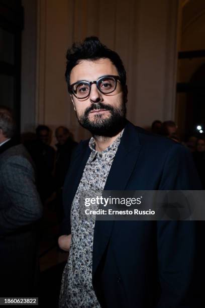 Gabriele Tinti attends as Franco Nero and Kevin Spacey read Gabriele Tinti's poems at Palazzo Massimo alle Terme on December 16, 2023 in Rome, Italy.