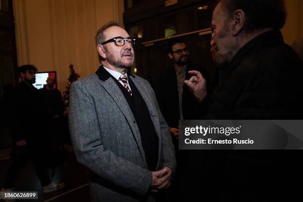 Kevin Spacey attends as Franco Nero and Kevin Spacey read Gabriele Tinti's poems at Palazzo Massimo alle Terme on December 16, 2023 in Rome, Italy.