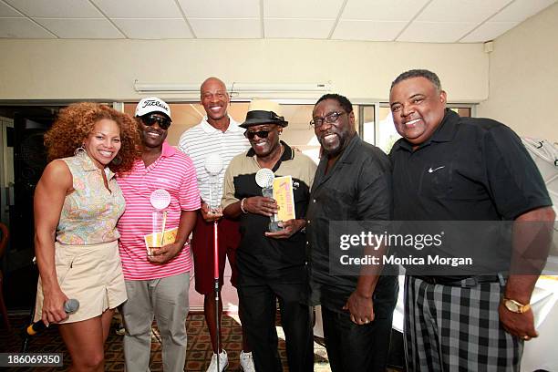 Donna Richardson-Joyner, Johnny Gill, Byron Scott, Walter Williams, Eddie Levert and William Allen attend The O'Jays 8th Annual Celebrity Scholarship...