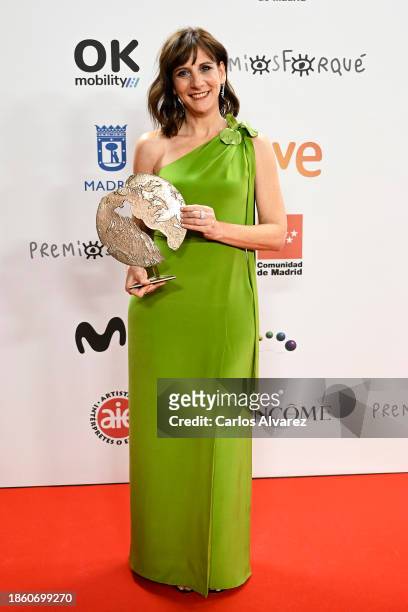 Malena Alterio poses with Best Actress Award at press room of the Jose María Forque Awards 2023 at Palacio Municipal de Congresos de Madrid on...