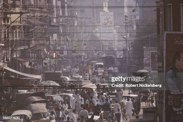 Crowded street in Lahore, Pakistan, October 1990.