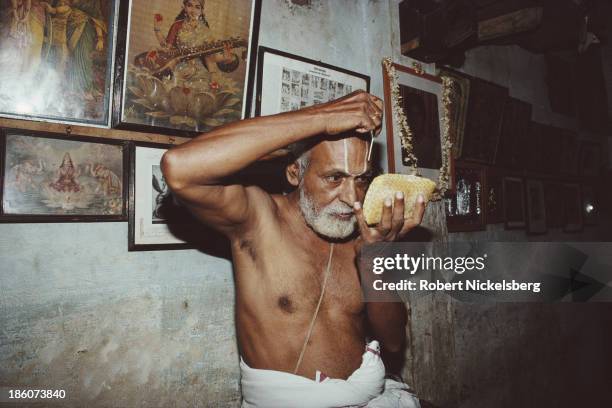 Brahmin priest in Chennai, Tamil Nadu, India, 1991.
