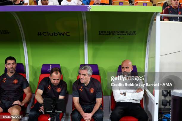 Pep Guardiola the head coach / manager of Manchester City, his assistant Juanma Lillo, technical assistant Inigo Dominguez and goalkeeping coach...