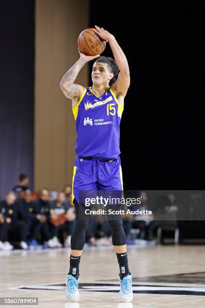 Gui Santos of the Santa Cruz Warriors three point basket during the game against the Motor City Cruise during the 2023 G League Winter Showcase on...