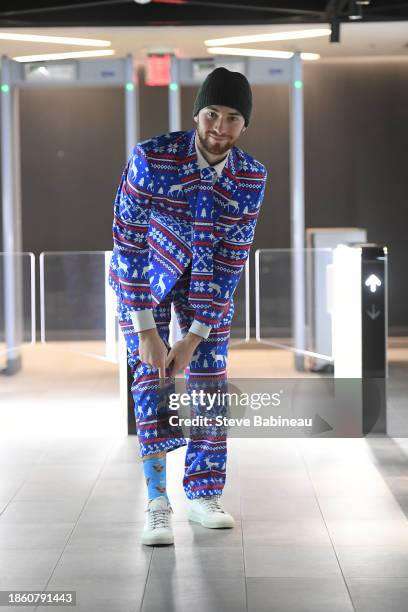 Jeremy Swayman of the Boston Bruins arrives before the game against the Minnesota Wild on December 19, 2023 at the TD Garden in Boston, Massachusetts.