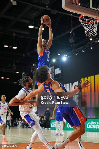 Jacob Toppin of the Westchester Knicks dunks the ball against the Mexico City Capitanes during the 2023 G League Winter Showcase on December 19, 2023...