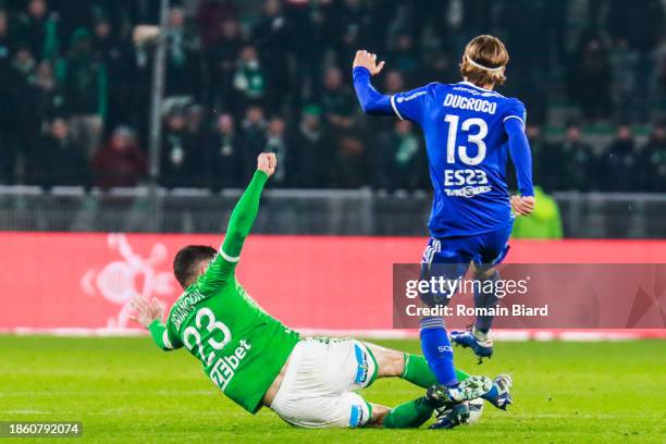 Anthony BRIANCON of Saint Etienne and Tom DUCROCQ of Bastia during the Ligue 2 BKT match between Association Sportive de Saint-Etienne and Sporting...