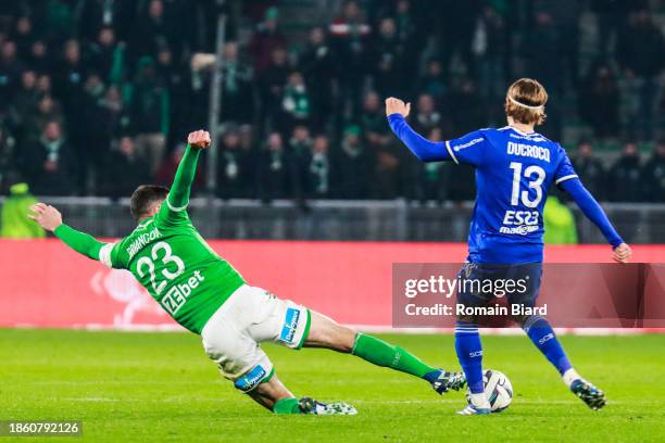 Anthony BRIANCON of Saint Etienne and Tom DUCROCQ of Bastia during the Ligue 2 BKT match between Association Sportive de Saint-Etienne and Sporting...