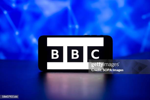 In this photo illustration, the BBC logo is seen displayed on a mobile phone screen.