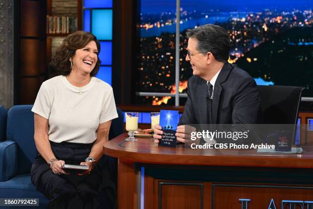 The Late Show with Stephen Colbert and guest Evie Colbert during Monday's December 18, 2023 show.