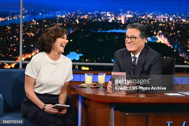 The Late Show with Stephen Colbert and guest Evie Colbert during Monday's December 18, 2023 show.