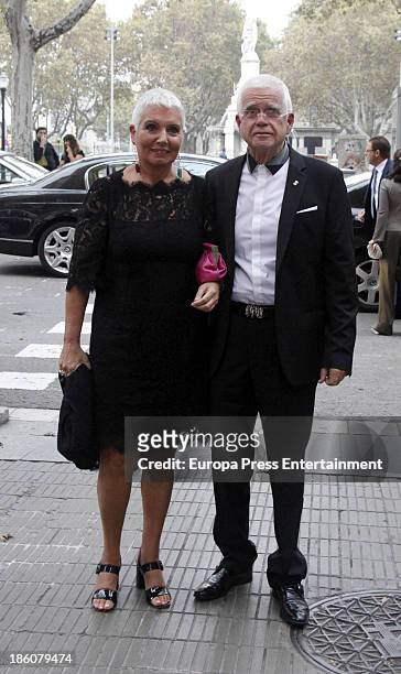 Rosa Oriol Tous and Salvador Tous attend the wedding of Pablo Lara and Anna Trufau at Santa Maria del Mar on October 26, 2013 in Barcelona, Spain.