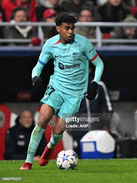 Lamine Yamal of FC Barcelona during the UEFA Champions League group H match between Royal Antwerp FC and FC Barcelona at the Bosuil Stadium on...