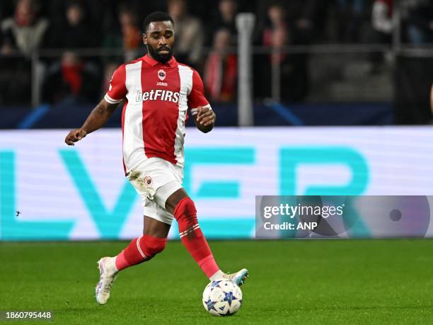 Gyrano Kerk of Royal Antwerp FC during the UEFA Champions League group H match between Royal Antwerp FC and FC Barcelona at the Bosuil Stadium on...