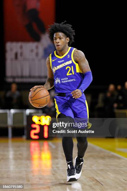 Kendric Davis of the Santa Cruz Warriors brings the ball up court during the game against the Motor City Cruise during the 2023 G League Winter...