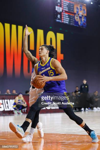 Gui Santos of the Santa Cruz Warriors drives to the basket during the game against the Motor City Cruise during the 2023 G League Winter Showcase on...